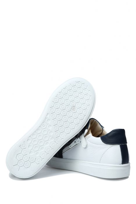 GA23020 Kifidis-Kids Unisex Çocuk Deri Ayakkabı 31-34 Beyaz - Lacivert Deri