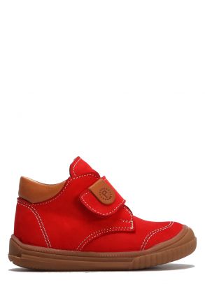 GT02 Kifidis-Kids İlk Adım Unisex Çocuk Nubuk Deri Ayakkabı 21-25 Kırmızı Nubuk