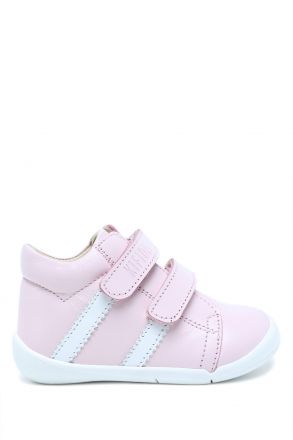 GV23005 Kifidis-Kids İlk Adım Unisex Çocuk Deri Ayakkabı 19-25 Pembe-Beyaz Çizgili