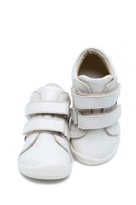 GV23005 Kifidis-Kids İlk Adım Unisex Çocuk Deri Ayakkabı 19-25 Bej-Denim Çizgili