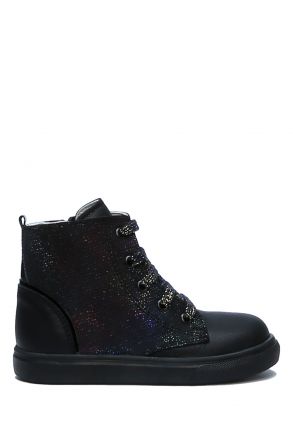 GW22016 Kifidis-Kids Kız Çocuk Deri Bot 21-30 Siyah Multicolor