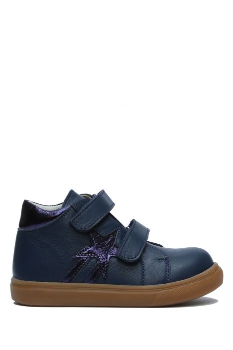GW22018 Kifidis-Kids Unisex Çocuk Cırtlı Sneaker Bot 21-30 Lacivert Deri