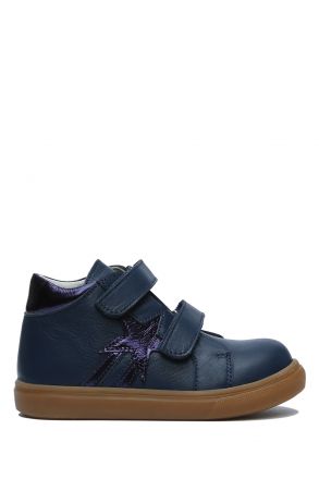 GW22018 Kifidis-Kids Unisex Çocuk Cırtlı Sneaker Bot 21-30 Lacivert Deri
