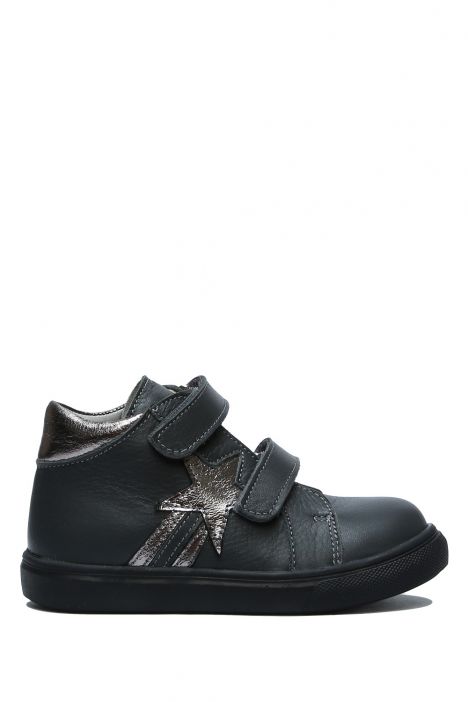 GW22018 Kifidis-Kids Unisex Çocuk Cırtlı Sneaker Bot 21-30 Antrasit Deri