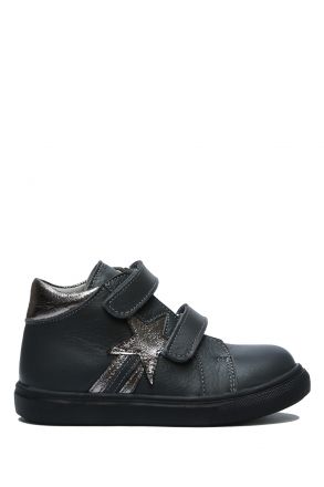GW22018 Kifidis-Kids Unisex Çocuk Cırtlı Sneaker Bot 21-30 Antrasit Deri