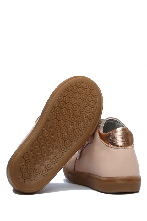 GW22018 Kifidis-Kids Unisex Çocuk Cırtlı Sneaker Bot 21-30 Pudra Deri
