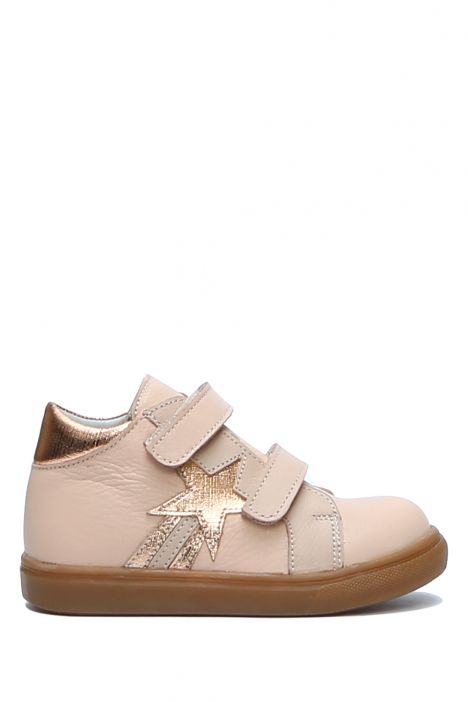 GW22018 Kifidis-Kids Unisex Çocuk Cırtlı Sneaker Bot 21-30 Pudra Deri
