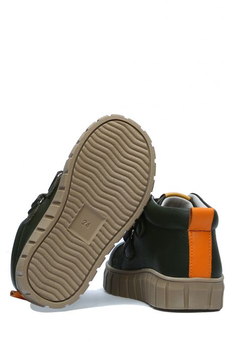 GW22022 Kifidis Paplus Unisex Çocuk Cırtlı Sneaker Bot 21-30 Haki Deri
