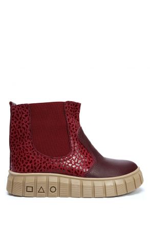 GW22023 Kifidis-Kids Unisex Çocuk Deri Bot 21-30 Bordo Deri