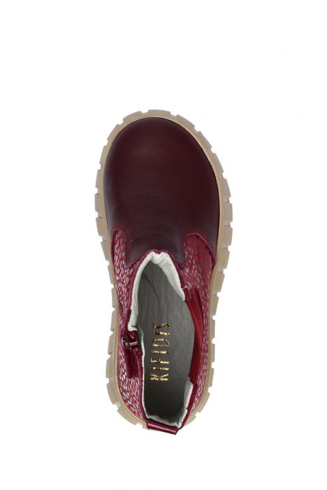 GW22023 Kifidis-Kids Unisex Çocuk Deri Bot 21-30 Bordo Deri