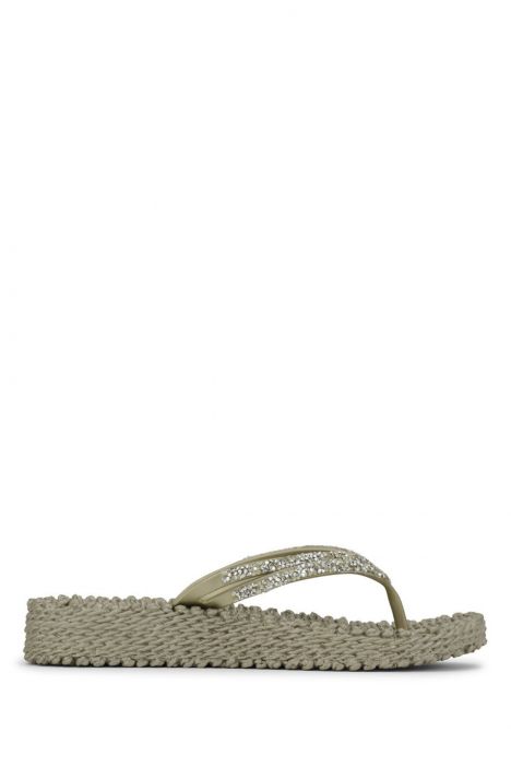 Ilse Jacobsen Cheerful15 Taşlı ve Platformlu Parmak Arası Terlik 36-41 Platin