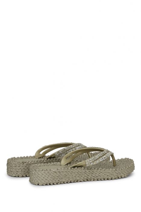 Ilse Jacobsen Cheerful15 Taşlı ve Platformlu Parmak Arası Terlik 36-41 Platin