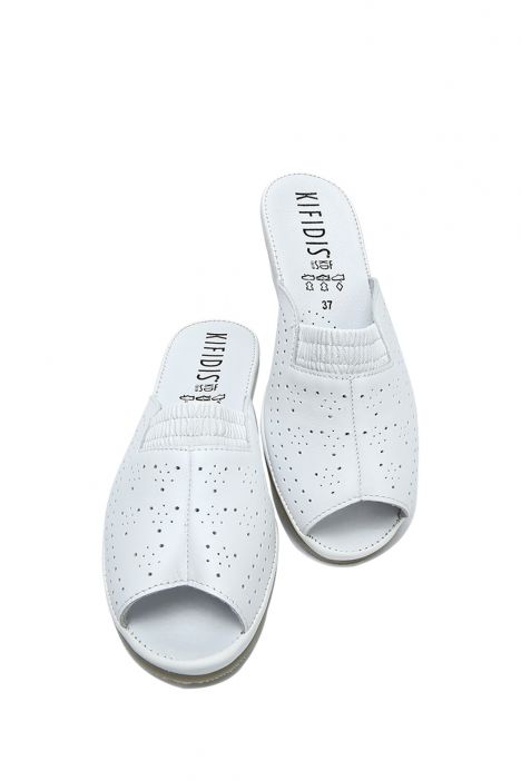 Janina Ac-Kifidis Kadın Anatomik Deri Terlik 35-42 Beyaz / Bianco