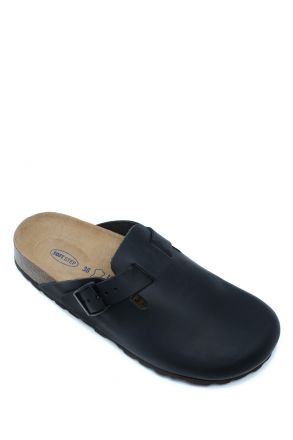 K00863DK Kifidis Soft Step Kadın Deri  Sabo Mantar Terlik 36-41 Siyah/Black