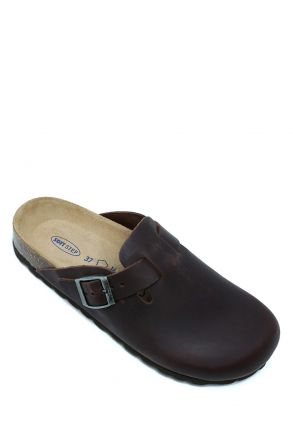 K00863DK Kifidis Soft Step Kadın Deri  Sabo Mantar Terlik 36-41 Kahve/Dk. Brown