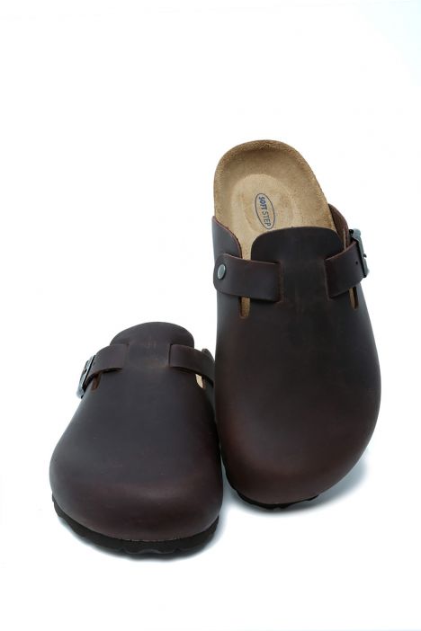 K00863DK Kifidis Soft Step Kadın Deri  Sabo Mantar Terlik 36-41 Kahve/Dk. Brown