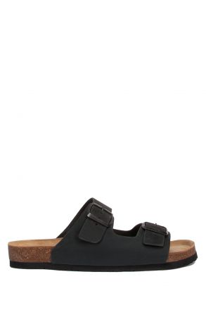 K0765DE Kifidis Soft Step Erkek Çift Bantlı Deri Mantar Terlik 40-46 Antrasit (228)