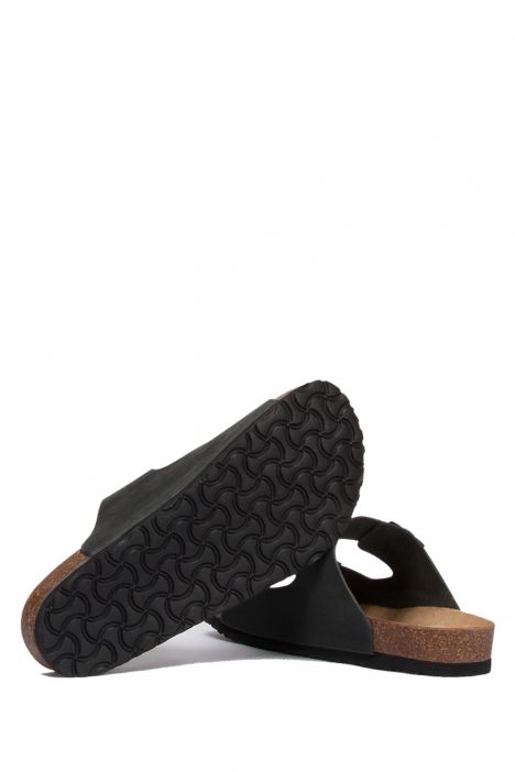K0765DE Kifidis Soft Step Erkek Çift Bantlı Deri Mantar Terlik 40-46 Antrasit (228)