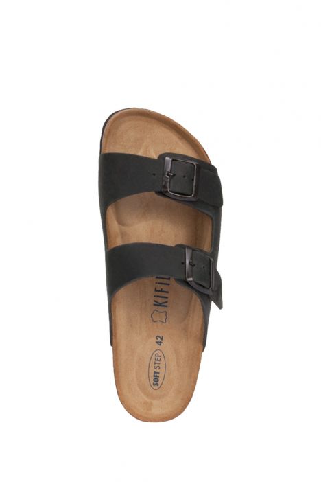 K0765DE Kifidis Soft Step Erkek Çift Bantlı Deri Mantar Terlik 40-46 Antrasit (228)