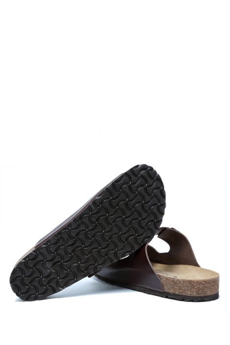 K0765DE Kifidis Soft Step Erkek Çift Bantlı Deri Mantar Terlik 40-46 Koyu Kahve Deri