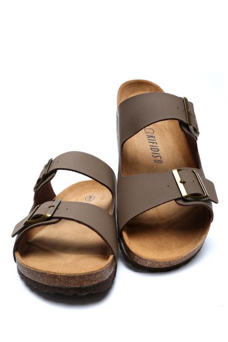 K0765SE Kifidis Soft Step Erkek Çift Bantlı Mantar Terlik 40-46 Koyu Vizon - 010