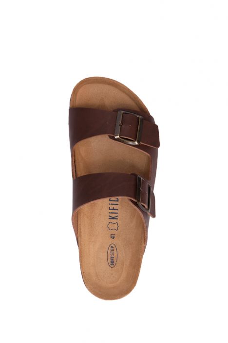 K0765SE Kifidis Soft Step Erkek Çift Bantlı Mantar Terlik 40-46 Kahve - 012
