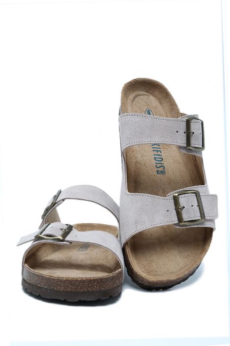K10260SD Kifidis Soft Step Kadın Çift Bantlı Süet Mantar Terlik 36-41 Kum Süet Deri