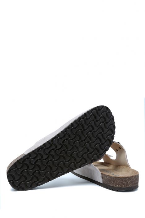 K10260SD Kifidis Soft Step Kadın Çift Bantlı Süet Mantar Terlik 36-41 Kum Süet Deri