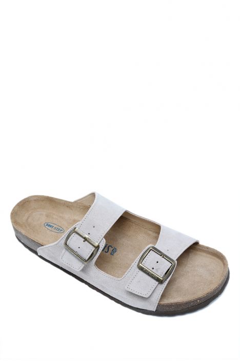 K10260SD Kifidis Soft Step Kadın Çift Bantlı Süet Mantar Terlik 36-41 Kum Süet Deri