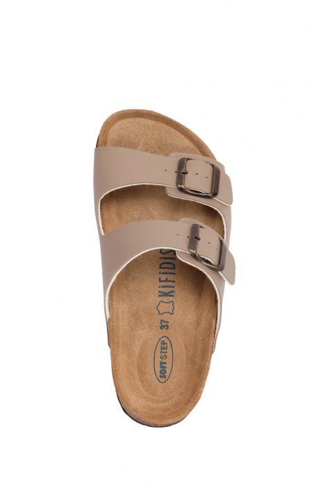 K10260SK Kifidis Soft Step Kadın Çift Bantlı  Mantar Terlik 36-41 Vizon - 014
