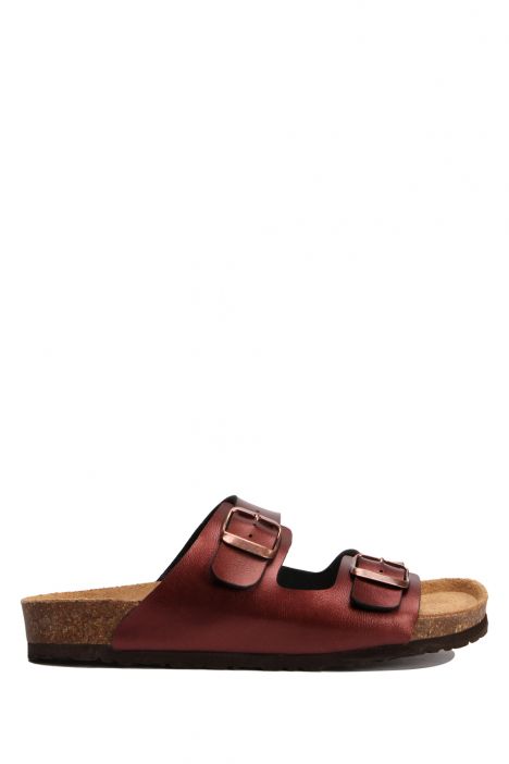 K10260SK Kifidis Soft Step Kadın Çift Bantlı  Mantar Terlik 36-41 Koyu Bordo - 022