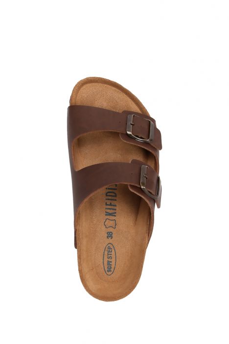 K10260SK Kifidis Soft Step Kadın Çift Bantlı  Mantar Terlik 36-41 Mat Kahve - 012