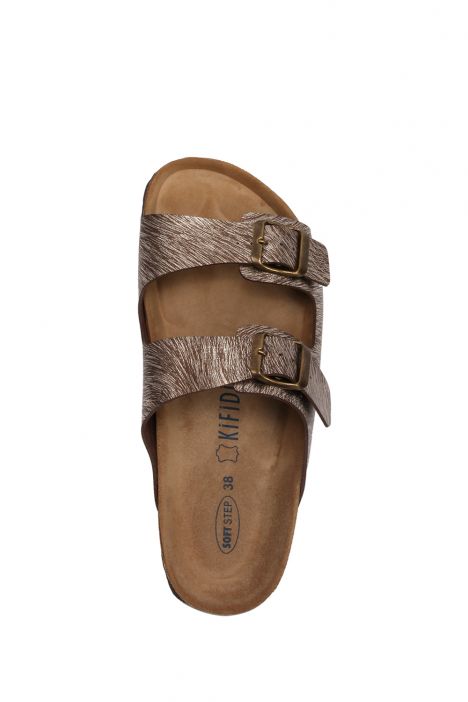 K10260SK Kifidis Soft Step Kadın Çift Bantlı  Mantar Terlik 36-41 KAHVE
