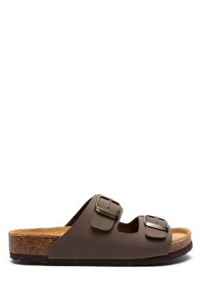 K10260SK Kifidis Soft Step Kadın Çift Bantlı  Mantar Terlik 36-41 Koyu Vizon - 010