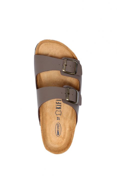 K10260SK Kifidis Soft Step Kadın Çift Bantlı  Mantar Terlik 36-41 Koyu Vizon - 010