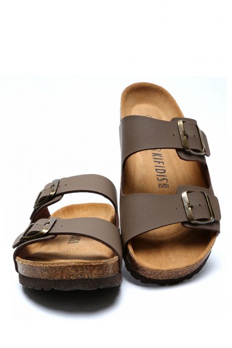 K10260SK Kifidis Soft Step Kadın Çift Bantlı  Mantar Terlik 36-41 Koyu Vizon - 010