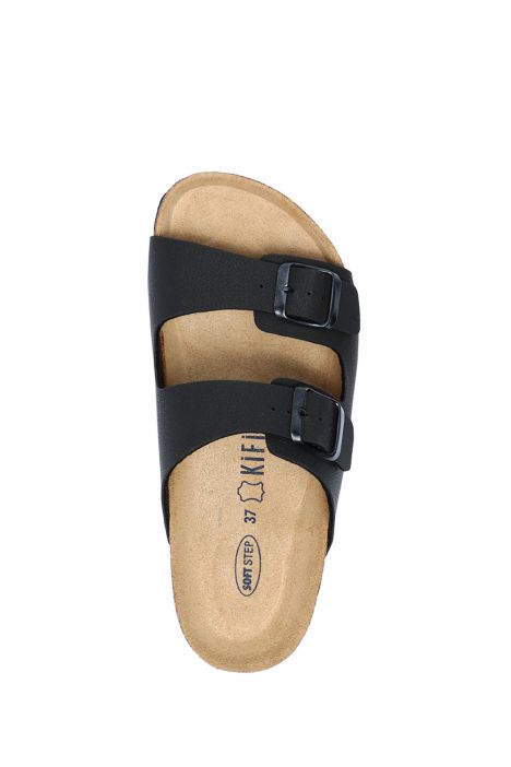 K10260SK Kifidis Soft Step Kadın Çift Bantlı  Mantar Terlik 36-41 Mat Siyah - 006