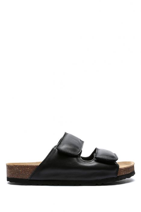 K10263DK Kifidis Soft Step Çift Bantlı Kadın Mantar Terlik 36-41 Siyah Deri