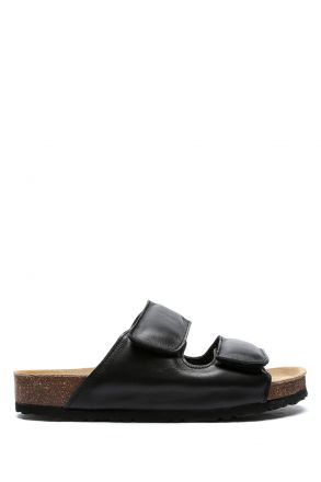 K10263DK Kifidis Soft Step Çift Bantlı Kadın Mantar Terlik 36-41 Siyah Deri