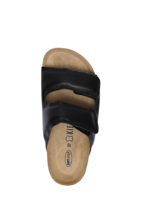 K10263DK Kifidis Soft Step Çift Bantlı Kadın Mantar Terlik 36-41 Siyah Deri