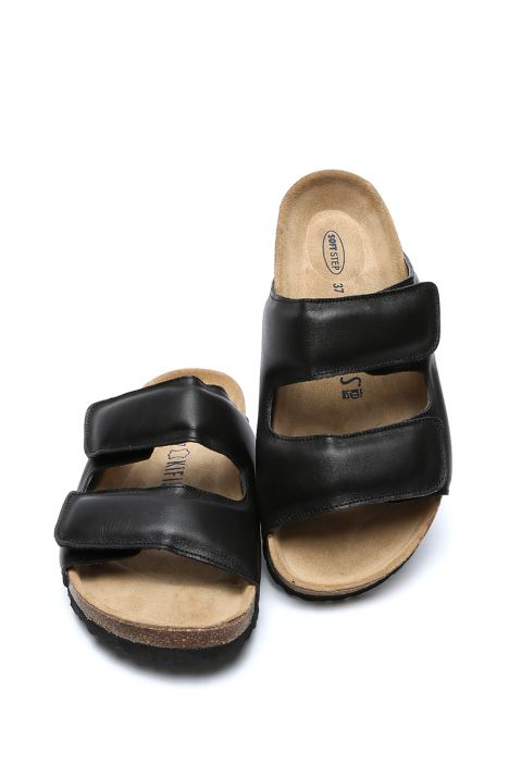 K10263DK Kifidis Soft Step Çift Bantlı Kadın Mantar Terlik 36-41 Siyah Deri