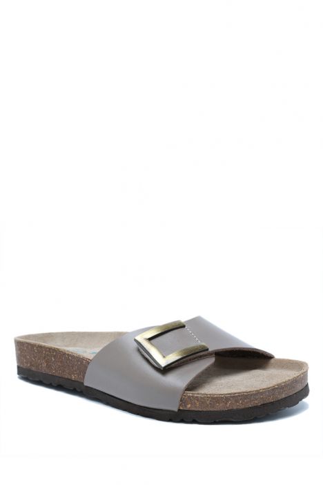 K10280DK Kifidis Soft Step Kadın Deri Mantar Terlik 36-41 Koyu Vizon Deri