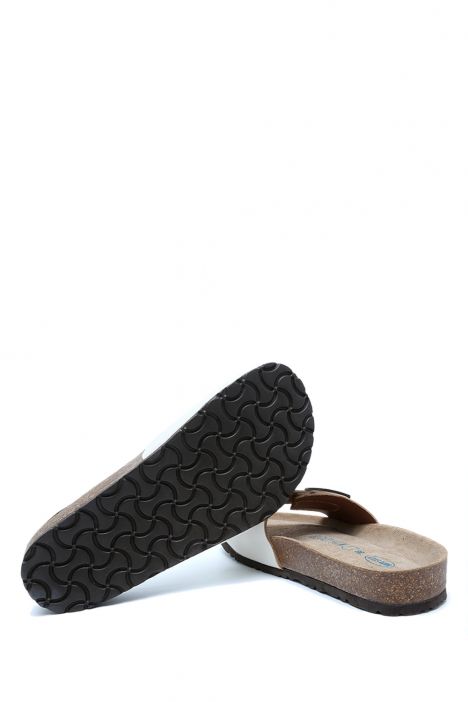 K10280DK Kifidis Soft Step Kadın Deri Mantar Terlik 36-41 Kırık Beyaz Deri