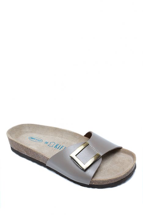 K10280DK Kifidis Soft Step Kadın Deri Mantar Terlik 36-41 Koyu Vizon Deri