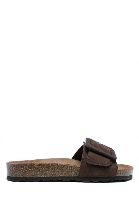 K13664 Kifidis Soft Step Kadın Tek Bantlı Mantar Terlik 36-41 Castagna/Koyu Kahve Süet