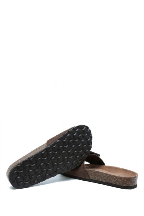 K13664 Kifidis Soft Step Kadın Tek Bantlı Mantar Terlik 36-41 Castagna/Koyu Kahve Süet