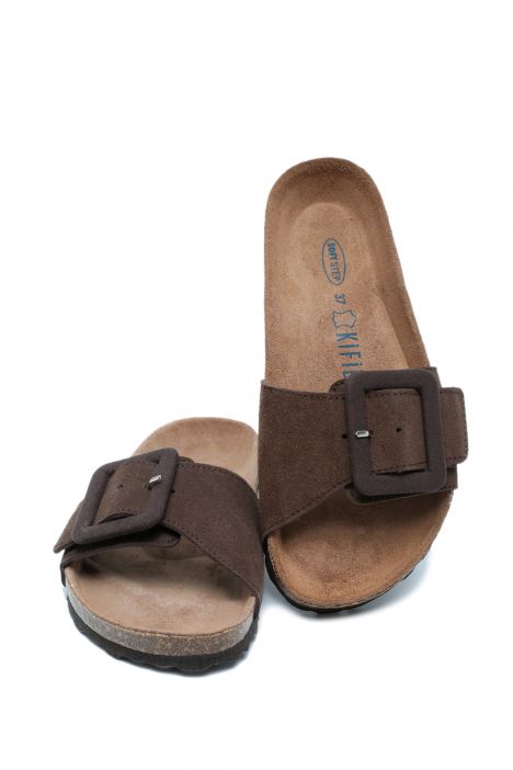 K13664 Kifidis Soft Step Kadın Tek Bantlı Mantar Terlik 36-41 Castagna/Koyu Kahve Süet