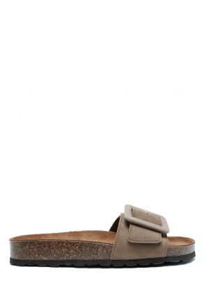 K13664 Kifidis Soft Step Kadın Tek Bantlı Mantar Terlik 36-41 Tan/Vizon Süet