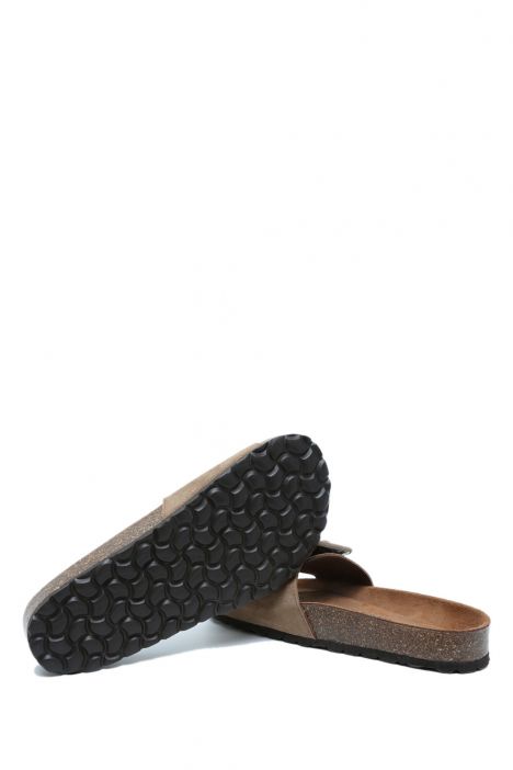 K13664 Kifidis Soft Step Kadın Tek Bantlı Mantar Terlik 36-41 Tan/Vizon Süet
