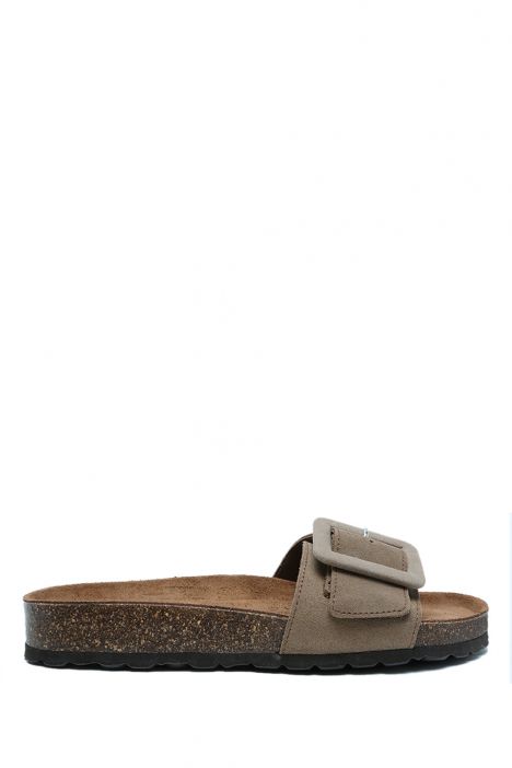 K13664 Kifidis Soft Step Kadın Tek Bantlı Mantar Terlik 36-41 Tan/Vizon Süet